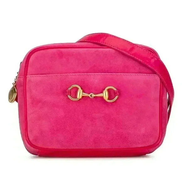 GUCCI Horsebit 1955 Bag Suede Original Shoulder Purse Hot Pink Fuchsia Crossbody - Picture 1 of 11
